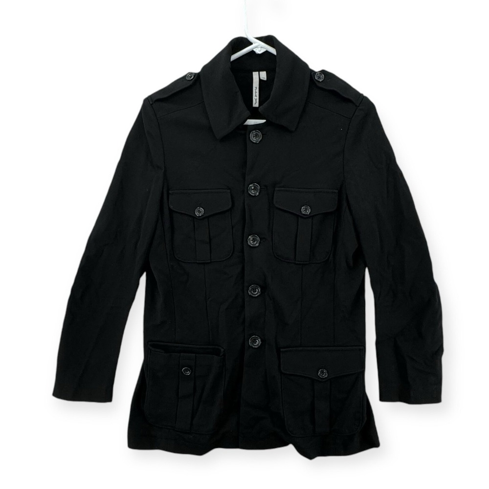 Michael Stars Utility Jacket Womens 2 Black Pockets Button Up Stretch Pleat Back